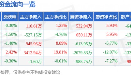 股票行情快报:日照港(600017)7月29日主力资金净买入110.61万元