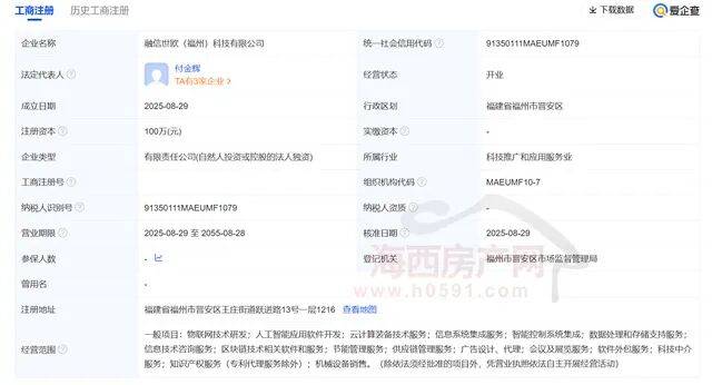 【资讯】融信世欧（福州）科技注册成立！将开发融信智枢云研发中心